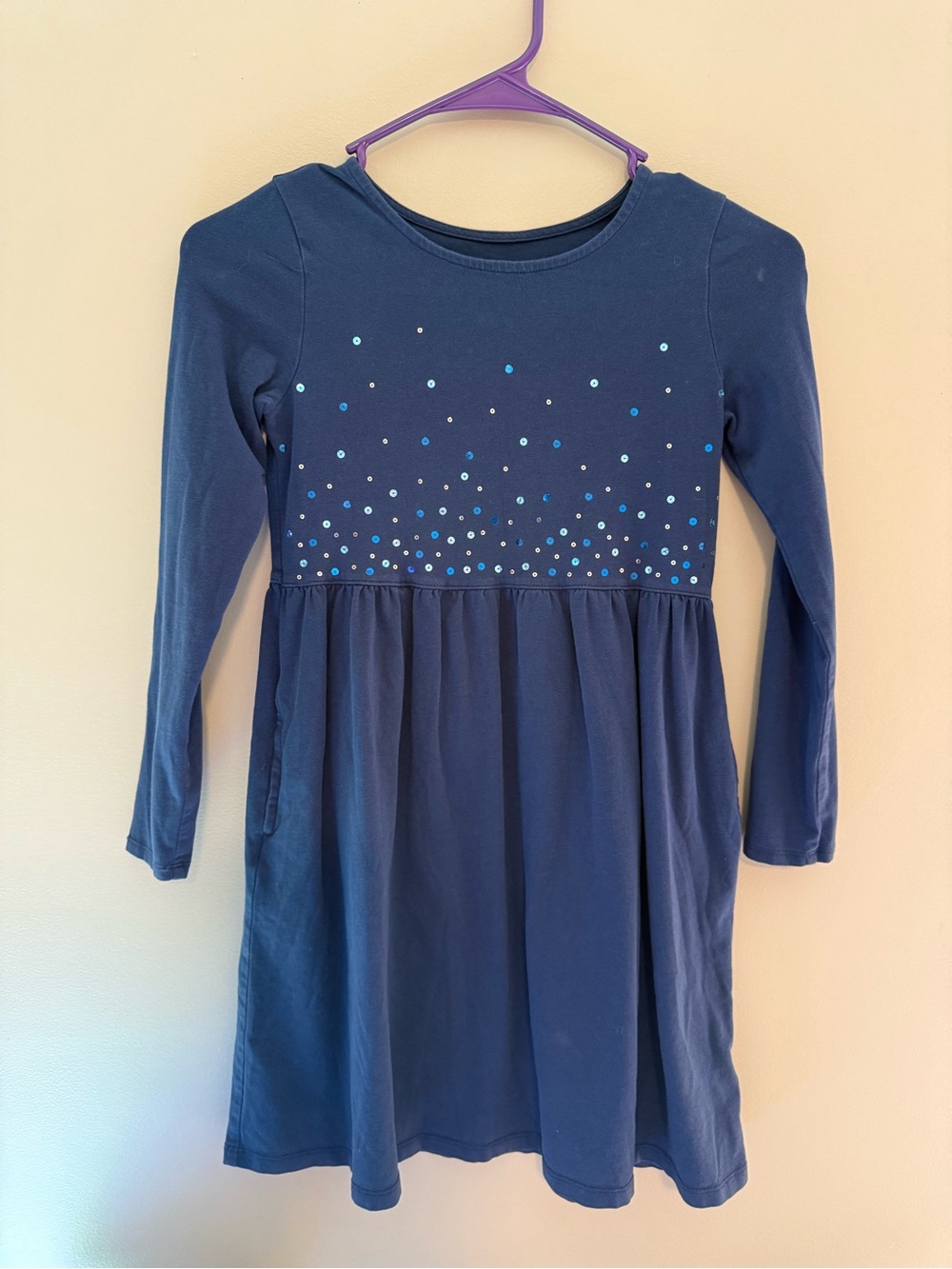 Lands' End Navy Long-Sleeve Dress with Blue Dot Embellishments